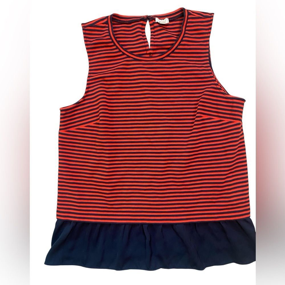 J. Crew Factory Red and Blue Striped Ruffle Hem Tank Top